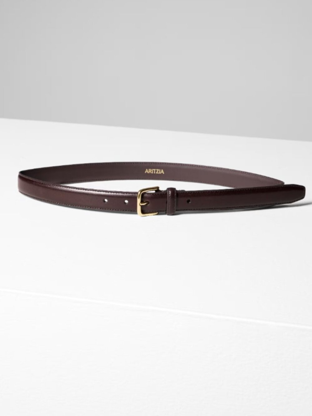 NWT! Aritzia Essential Solid Brass Leather Belt Manor Brown Gold Small